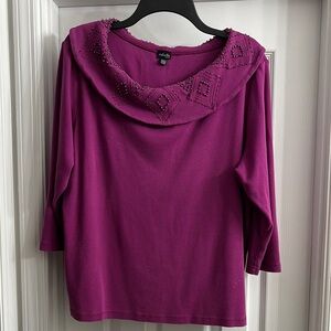 Rafealla Purple Beaded Cowl Neck Top